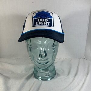 Mens Blue and White ‘Bud Light’ Trucker Hat